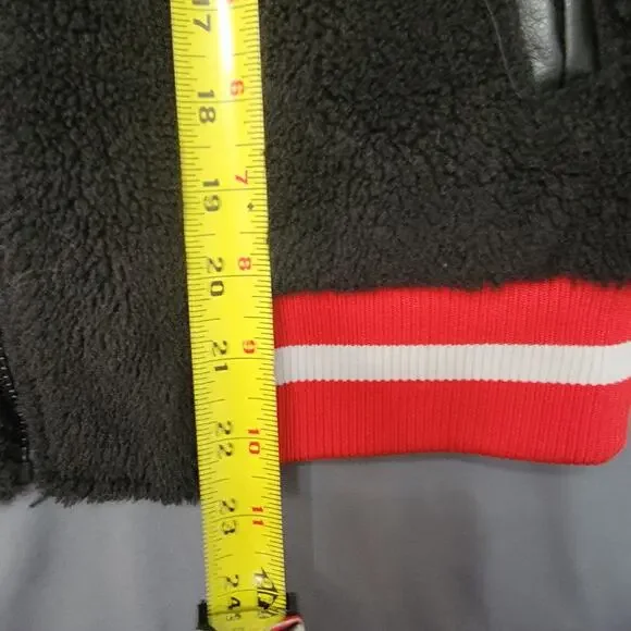 American Stitch Black Sherpa Bomber Jacket with Red Trim and Quilted Lining - Picture 6 of 7